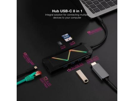 Docking USB Tipo-C Nanocable 10.16.0801/ 3xUSB/ 1xUSB Tipo-C PD/ 1xHDMI/ 1xRJ45/ 1xLector Tarjetas SD TF