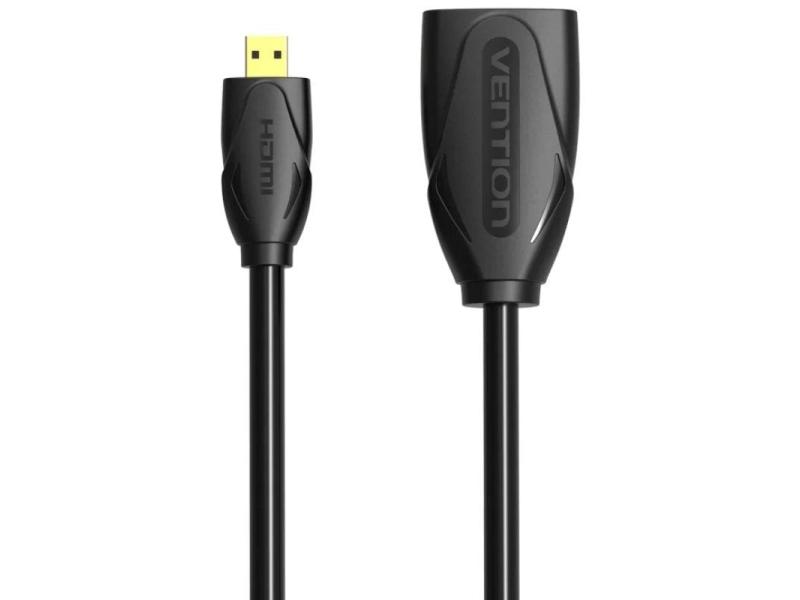 Cable Alargador Micro HDMI 4K Vention ABBBF/ Micro HDMI Macho - HDMI Hembra/ 1m/ Negro