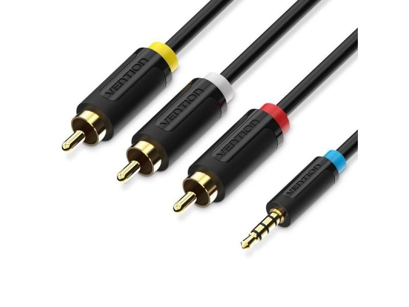 Cable Estéreo Vention BCCBG/ Jack 2.5 Macho - 3x RCA Macho/ 1.5m/ Negro