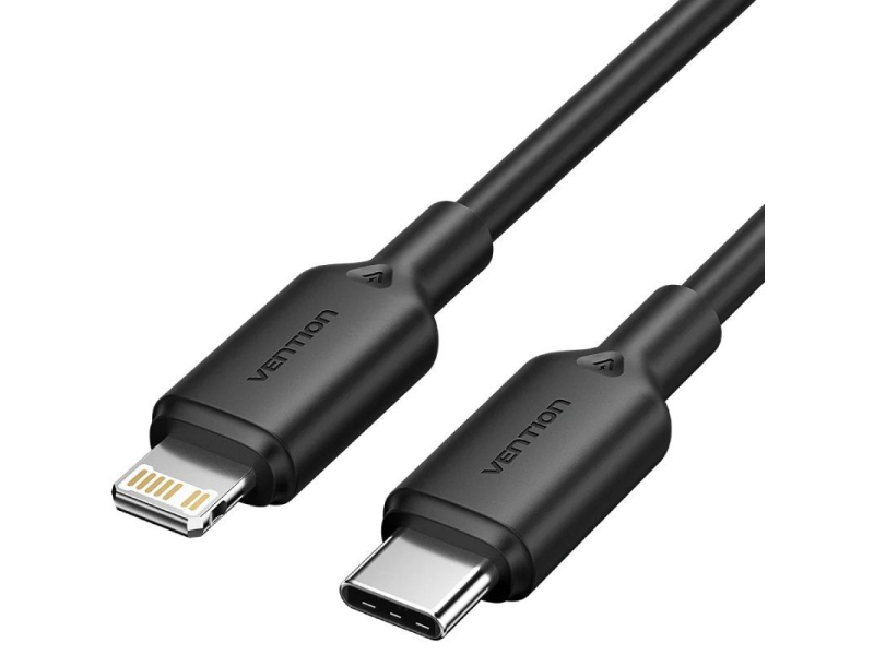 Cable USB 2.0 Tipo-C Lightning Vention LAKBF/ USB Tipo-C Macho - Lightning Macho/ Hasta 27W/ 480Mbps/ 1m/ Negro