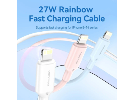 Cable USB 2.0 Tipo-C Lightning Vention LAKPH/ USB Tipo-C Macho - Lightning Macho/ Hasta 27W/ 480Mbps/ 2m/ Rosa