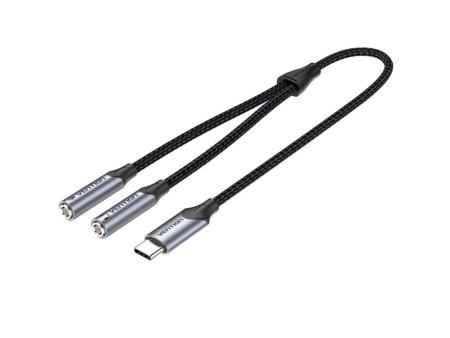 Cable Conversor USB Tipo-C Vention BGPHY/ USB Tipo-C Macho - 2x Jack 3.5 Hembra/ 30cm/ Gris