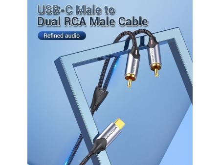 Cable Conversor Vention BGUHG/ 2x RCA Macho - USB Tipo-C Macho/ 1.5m/ Gris