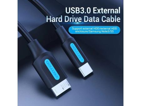 Cable USB 3.0 Vention CQABD/ microUSB Macho - USB Tipo-C Macho/ 5Gbps/ 50cm/ Negro