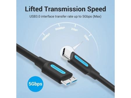 Cable USB 3.0 Vention CQABD/ microUSB Macho - USB Tipo-C Macho/ 5Gbps/ 50cm/ Negro