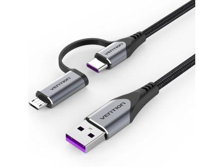 Cable USB 2.0 Vention CQFHF/ USB Tipo-C Macho - MicroUSB Macho/ USB Macho/ 480Mbps/ 1m/ Gris