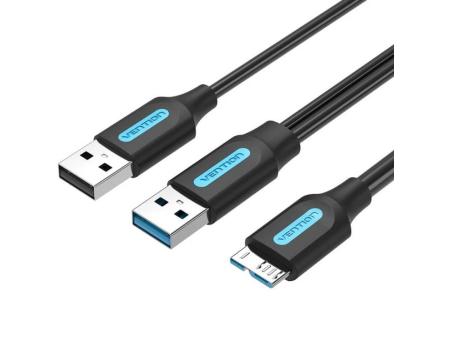 Cable USB 3.0 Vention CQPBF/ USB Macho - MicroUSB Macho/ USB 2.0 Macho/ 5Gbps/ 1m/ Negro