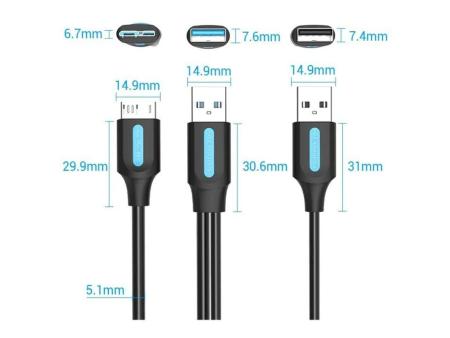 Cable USB 3.0 Vention CQPBF/ USB Macho - MicroUSB Macho/ USB 2.0 Macho/ 5Gbps/ 1m/ Negro