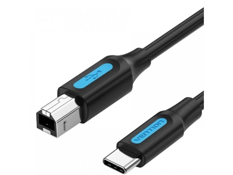 Cable USB 2.0 Impresora Vention CQUBG/ USB Tipo-B Macho - USB Tipo-C Macho/ 480Mbps/ 1.5m/ Negro