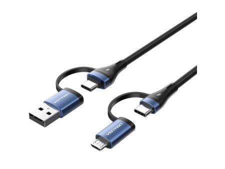 Cable USB 2.0 Tipo-C Vention CTLLF/ USB Tipo-C Macho - USB Macho/ MicroUSB Macho - USB Tipo-C Macho/ Hasta 100W/ 480Mbps/ 1m/ Ne