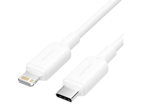 Cable USB 2.0 Tipo-C Lightning Vention LAKWF/ USB Tipo-C Macho - Lightning Macho/ Hasta 27W/ 480Mbps/ 1m/ Blanco