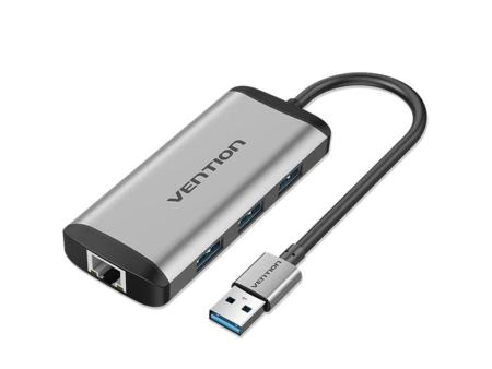 Hub USB 3.0 Vention CKBHB/ 3xUSB/ 1xRJ45/ Gris