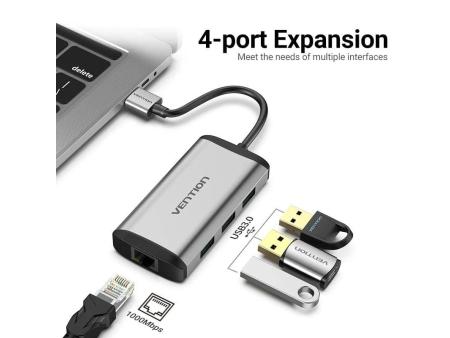 Hub USB 3.0 Vention CKBHB/ 3xUSB/ 1xRJ45/ Gris