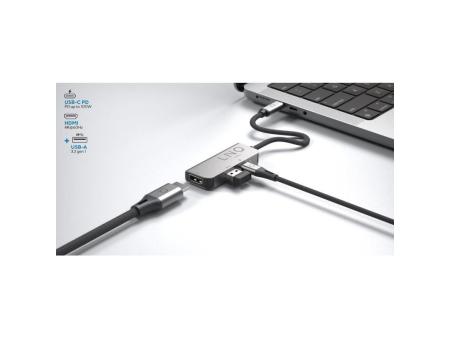 Docking USB Tipo-C Linq LQ48000/ 1x USB Tipo-C Macho/ 1x HDMI 4K Hembra/ 1x USB/ USB Tipo-C PD/ Gris