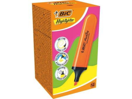 Caja de Marcadores Fluorescentes Bic Highlighter Flat Neón/ 12 unidades/ Naranjas