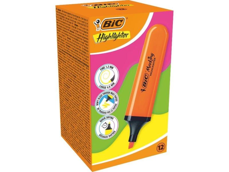 Caja de Marcadores Fluorescentes Bic Highlighter Flat Neón/ 12 unidades/ Naranjas