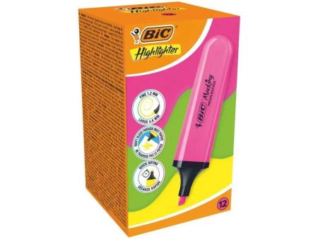 Caja de Marcadores Fluorescentes Bic Highlighter Flat Neón/ 12 unidades/ Rosas