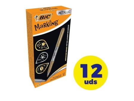 Caja de Marcadores Permanentes Bic Marking 950466/ 12 unidades/ Oro y Plata Metálico