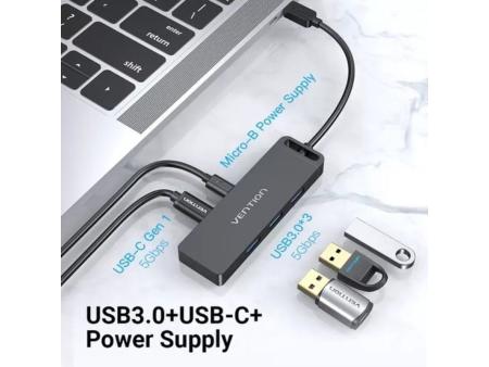 Hub USB Tipo-C Vention TGTBB/ 3xUSB/ 1xUSB Tipo-C/ 1x MicroUSB PD