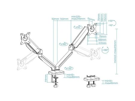 Soporte para 2 Monitores TooQ DB5132TNR-B/ hasta 9kg