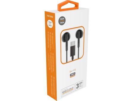 Auriculares Intrauditivos Tech One Tech earTECH TEC1302/ con Micrófono/ USB Tipo-C/ Negros