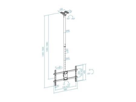 Soporte de Techo Giratorio/ Inclinable/ Nivelable TooQ LPCE1186TSLI-XL-B para TV de 43-86'/ hasta 60kg