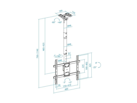 Soporte de Techo Giratorio/ Inclinable/ Nivelable TooQ LPCE1186TSLI-B para TV de 43-86'/ hasta 60kg