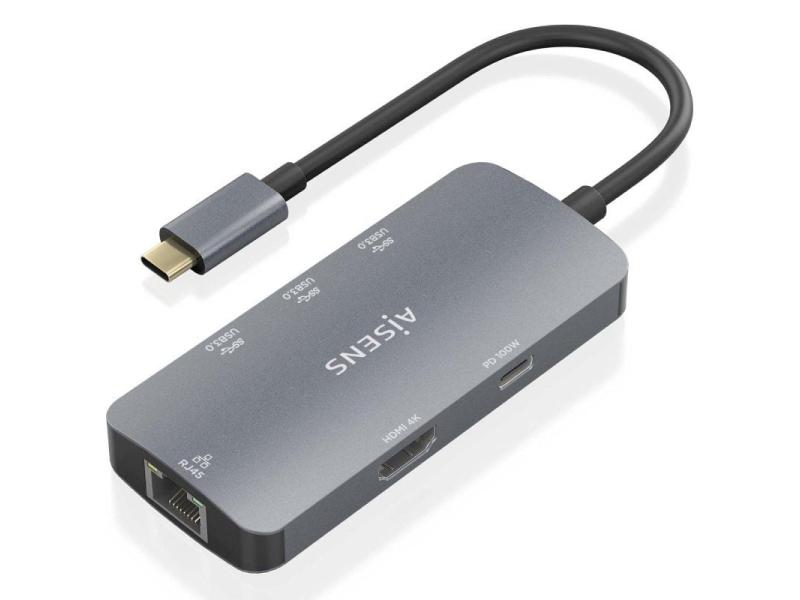 Docking USB Tipo-C Aisens ASUC-6P019-GR/ 1xHDMI/ 3xUSB/ 1xRJ45/ 1xUSB Tipo-C PD/ Gris