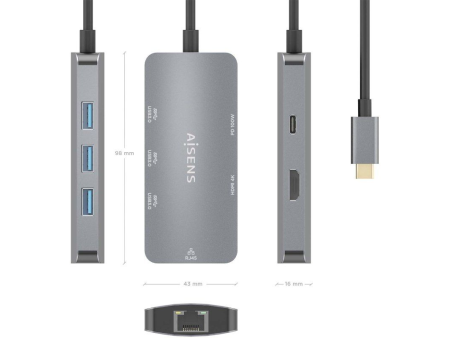 Docking USB Tipo-C Aisens ASUC-6P019-GR/ 1xHDMI/ 3xUSB/ 1xRJ45/ 1xUSB Tipo-C PD/ Gris