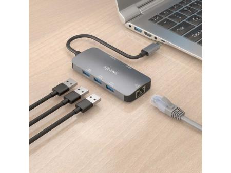 Docking USB Tipo-C Aisens ASUC-6P019-GR/ 1xHDMI/ 3xUSB/ 1xRJ45/ 1xUSB Tipo-C PD/ Gris