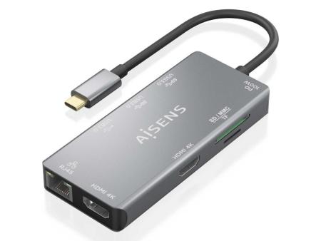 Docking USB Tipo-C Aisens ASUC-9P018-GR/ 2xHDMI/ 3xUSB/ 1xRJ45/ 1xLector Tarjetas/ 1xUSB Tipo-C PD/ Gris