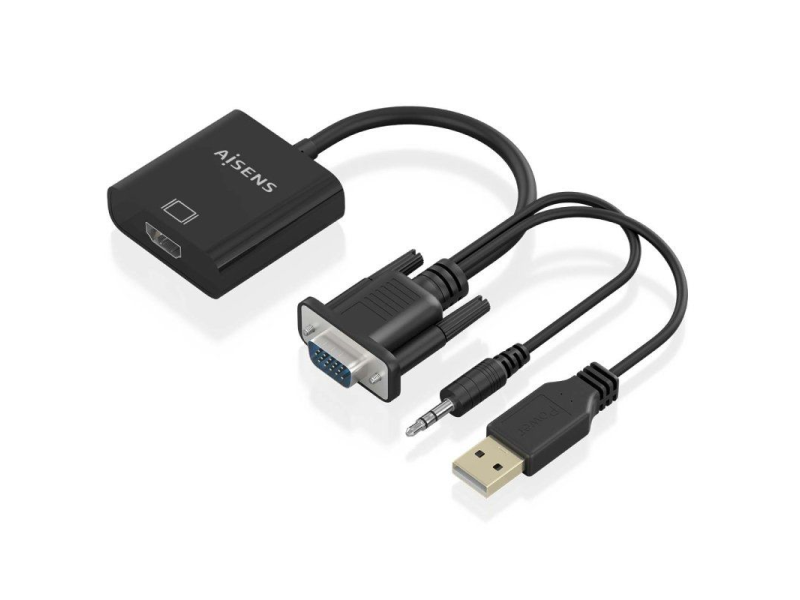 Cable Conversor Aisens A115-0872 SVGA Macho - USB Macho/ Jack Macho - HDMI Hembra/ 20cm/ Negro