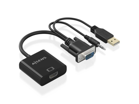 Cable Conversor Aisens A115-0872 SVGA Macho - USB Macho/ Jack Macho - HDMI Hembra/ 20cm/ Negro