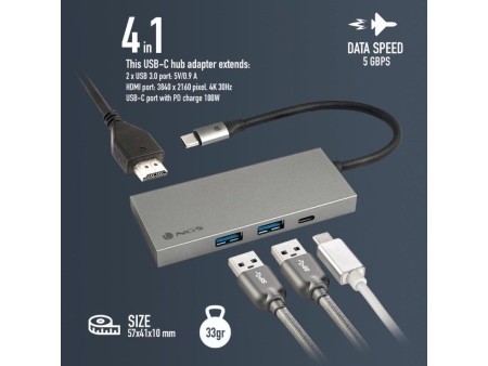 Docking USB Tipo-C NGS WonderDock4 Pro/ 2xUSB/ 1xUSB Tipo-C DP/ 1xHDMI