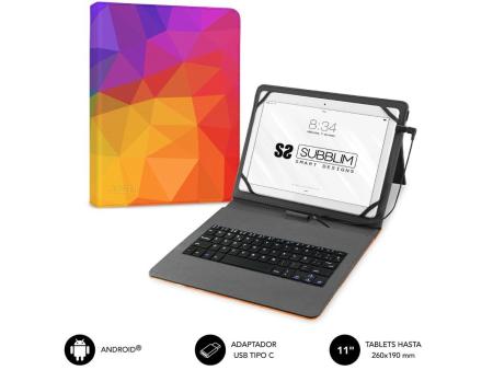 Funda con Teclado Subblim Keytab USB 11' Triángulos USB para Tablets de 11'