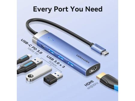 Docking USB Tipo-C Vention TGESB/ 3xUSB/ 1xHDMI/ 1xUSB Tipo-C PD