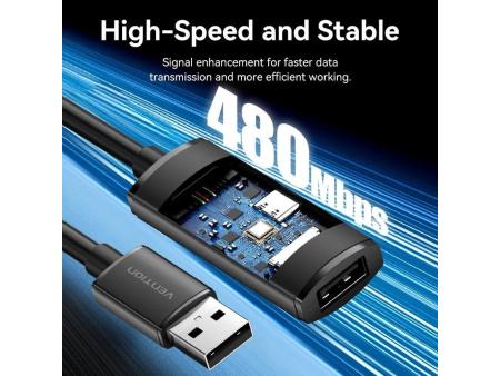 Cable Alargador USB 2.0 Vention CBKBJ/ USB Macho - USB Hembra/ 480Mbps/ 5m/ Negro