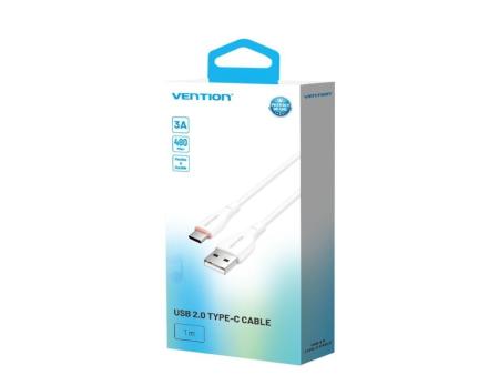 Cable USB Tipo-C Vention H25WF/ USB Tipo-C Macho - USB Macho/ 15W/ 480Mbps/ 1m/ Blanco