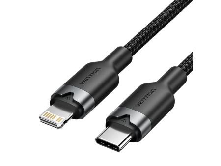 Cable USB Tipo-C Lightning Vention LALBH/ USB Tipo-C Macho - Lightning Macho/ 27W/ 480Mbps/ 2m/ Negro