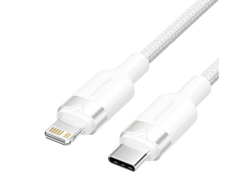 Cable USB Tipo-C Lightning Vention LALWF/ USB Tipo-C Macho - Lightning Macho/ 27W/ 480Mbps/ 1m/ Blanco