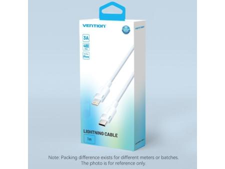 Cable USB Tipo-C Lightning Vention LALWF/ USB Tipo-C Macho - Lightning Macho/ 27W/ 480Mbps/ 1m/ Blanco