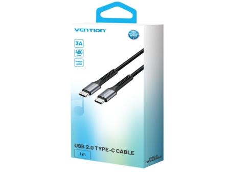 Cable USB Tipo-C Vention H15BF/ USB Tipo-C Macho - USB Tipo-C Macho/ 60W/ 480Mbps/ 1m/ Negro