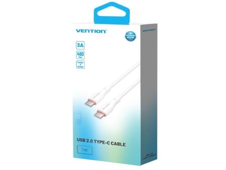 Cable USB Tipo-C Vention H27WF/ USB Tipo-C Macho - USB Tipo-C Macho/ 60W/ 480Mbps/ 1m/ Blanco