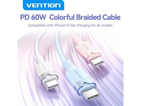 Cable USB 2.0 Tipo-C 3A Vention TRDWF/ USB Tipo-C Macho - USB Tipo-C Macho/ Hasta 60W/ 480Mbps/ 1m/ Blanco