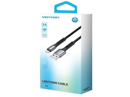 Cable USB 2.0 Lightning Vention H14BF/ Lightning Macho - USB Macho/ 10W/ 480Mbps/ 1m/ Negro