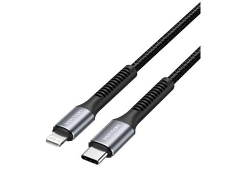 Cable USB Tipo-C Lightning Vention H16BF/ Lightning Macho - USB Tipo-C Macho/ 27W/ 480Mbps/ 1m/ Negro