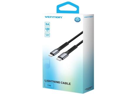 Cable USB Tipo-C Lightning Vention H16BF/ Lightning Macho - USB Tipo-C Macho/ 27W/ 480Mbps/ 1m/ Negro