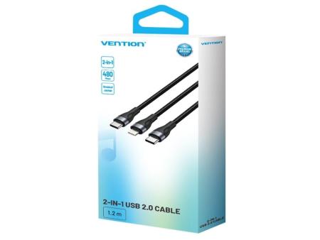 Cable USB Tipo-C Vention H17BAV/ USB Tipo-C Macho - Lightning Macho/ USB Tipo-C Macho/ 60W/ 480Mbps/ 1.2m/ Negro