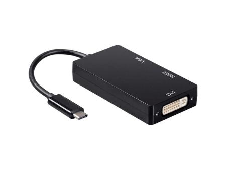 Conversor Aisens A109-0343/ USB Tipo-C Macho - DVI Hembra/ VGA Hembra / HDMI Hembra/ 15cm/ Negro