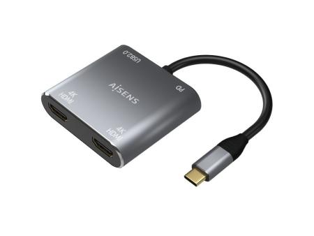 Conversor USB Tipo-C Aisens A109-0625/ 2x HDMI 4K SST MST Hembra - USB Tipo-C Macho - USB Hembra - USB Tipo-C Hembra